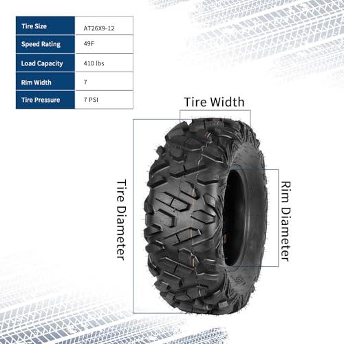 Garvee 2 Pack 26x9-12 ATV UTV Tires 6-Ply All-Terrain Tubeless Tires for Daily Work, Hunting & Recreational Riding on ATV, UTV, Quad and 4 Wheeler - size: 26X9-12, style: Pattern A
