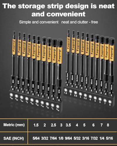 20PCS 4 Inch S2 Magnetic Hex Bit Set Metric SAE Impact Drill Bits