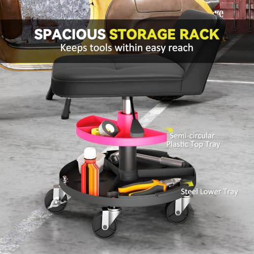 HOMCOM Rolling Mechanic Stool, 300 LBS Capacity with 360° Wheels, Black