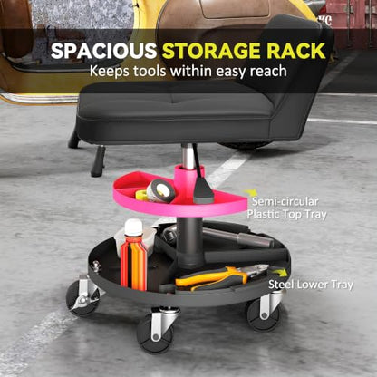 HOMCOM Rolling Mechanic Stool, 300 LBS Capacity with 360° Wheels, Black