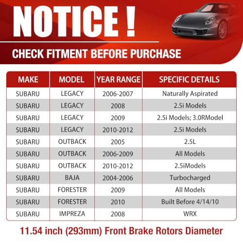 HUSCH Brake Kit Ceramic Brake Pads and Brake Rotors Fit for Subaru Impreza - size: 31407+D929