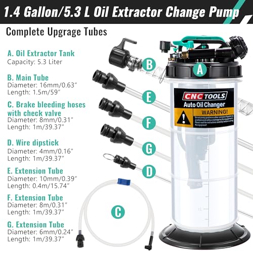 Estune 5.3L/1.4 Gallon Fluid Extractor Pump with 5 Pcs Brake Bleeding Hose - size: 1.4 Gallon/5.3 L