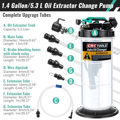 Estune 5.3L/1.4 Gallon Fluid Extractor Pump with 5 Pcs Brake Bleeding Hose - size: 1.4 Gallon/5.3 L