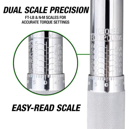OEMTOOLS 25688 3/4 Drive Socket Torque Wrench, Ratchet Click Style, 100-600 Ft/Lb., 135.5 - 813.5 Nm, Accurate to +/-4%, 43 Inches Long - color: Chrome, size: 3/4" Dr. 100-600 Ft/Lbs