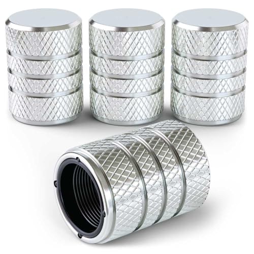 Aluminum Tire Valve Stem Caps – Anti-Rust, Premium Anodized Aluminum, Corrosion-Resistant, Easy Install, Universal Fit for Car, Truck, Bike, SUV – 1 Pack/Set of 4 (Sterling Silver) - color: STERLING SILVER