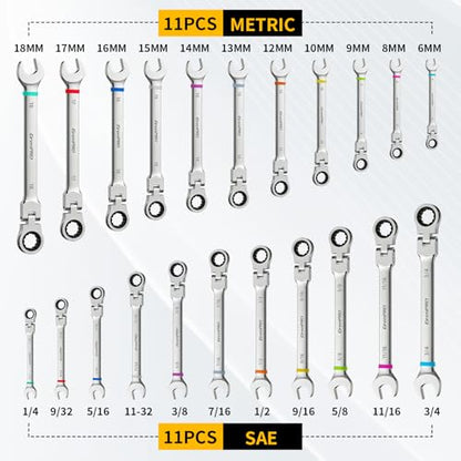 GRENPRO 23PC Flex Head Ratcheting Wrench Set Metric&SAE Combination OpenEnd - style: 23PCS Flex-Head Ratcheting Wrench Set