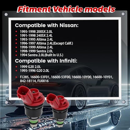 4-Pack Fuel Injectors Set | Compatible with Nissan 200SX 240SX Altima Sentra Infiniti G20 2.0L 2.4L L4| Replaces FJ285 16600-53F01 842-18114 - size: 4 X FJ285