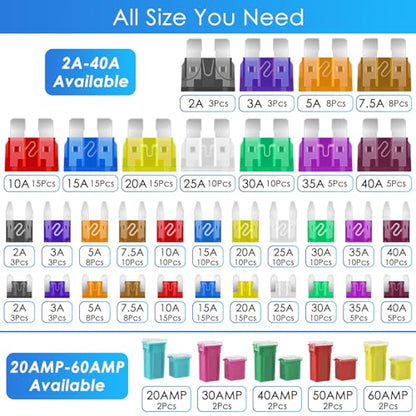 304Pcs Car Fuses Assortment Kit Include Standard & Small & Low Profile Fuses Size, Automotive Low and Tall/STD Profile Box Shaped Assorted Fuse with Puller for Trucks, Cars and SUV, Boat