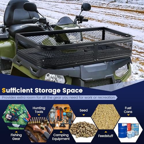 ATV Front Cargo Basket, Universal Cargo Storage Rack with Mesh Design & Steel Construction, ATV Rack Storage Basket Heavy-Duty Detachable Luggage Carrier - size: Front Cargo Carrier