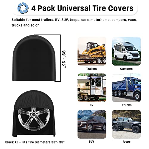 OutdoorLines Waterproof Tire Covers Set of 4 - color: Black, size: XL - Fits Tire Diameters 33"-35"