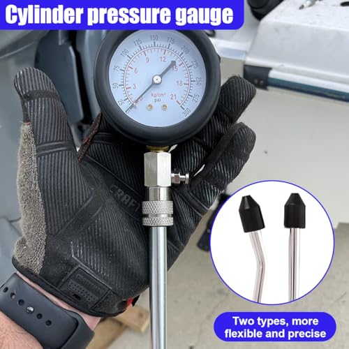 9PCS Petrol Engine Cylinder Compression Tester Kit with Spark Plug Tester, 0-21 Bar & 0-300 PSI Compression Gauge Car and Motorcycle Engine Testing Tool (Red) - color: Red
