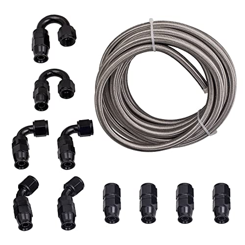 maXpeedingrods 8AN Fuel Line Kit E85, Stainless Steel PTFE Fuel Hoses + 10 PCS 8AN Hose End Adaptor Kit 20FT -Black - size: 8AN 20FT -11
