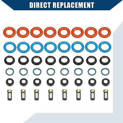 Fuel Injector Seal O-Ring for Volvo XC90 4.4L V8 2005-2011 for Volvo S80 4.4L V8 2007-2010 / Fuel Injector Rubuild Kit/Durable / 1 Set Black
