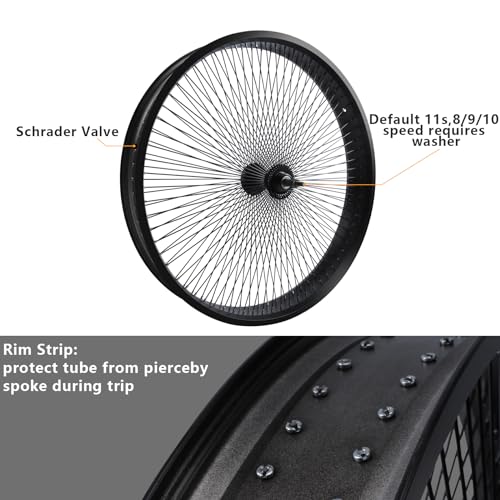TRACER 140 Spoke 7-speed Cruiser Bike Rim 26"*3.0 Chopper Bicycle Disc Brake Wheelset, Polish Front and Rear Rims Set (black) - style: 7p 26" 3.1 Disc Brake Black
