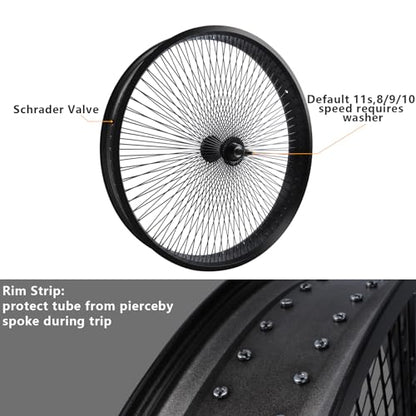 TRACER 140 Spoke 7-speed Cruiser Bike Rim 26"*3.0 Chopper Bicycle Disc Brake Wheelset, Polish Front and Rear Rims Set (black) - style: 7p 26" 3.1 Disc Brake Black