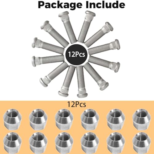 12Sets 1/2-20 Inch Wheel Stud with Nuts for Trailer Compatible with Lippert Axles 3500 lb, Compatible with Dexter Axles 4400 lb with 1/2"-20 UNF Thread Size, Wheel Studs - size: 12Sets