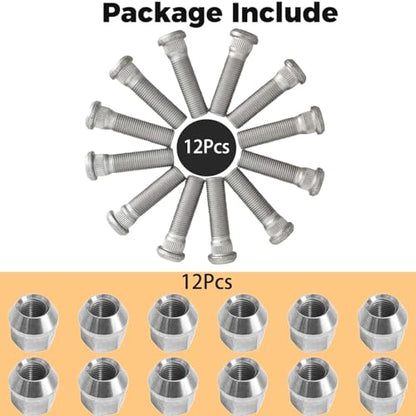 12Sets 1/2-20 Inch Wheel Stud with Nuts for Trailer Compatible with Lippert Axles 3500 lb, Compatible with Dexter Axles 4400 lb with 1/2"-20 UNF Thread Size, Wheel Studs - size: 12Sets