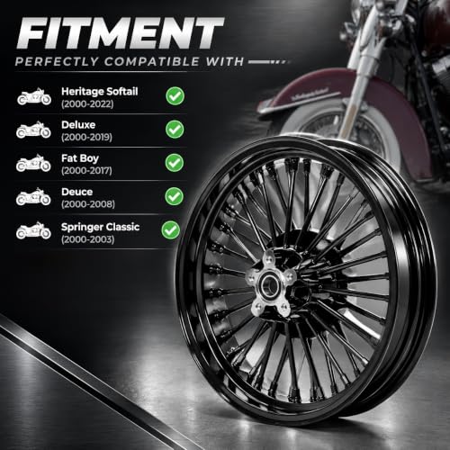 TOFR 18x3.5 Fat Spoke Front Wheel Black For Harley Softail Choppers 00-22 - color: Gloss Black, size: Front:18x3.5