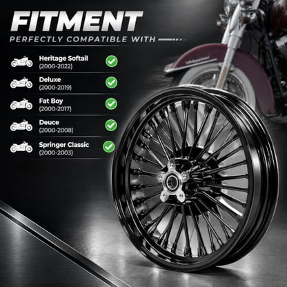 TOFR 18x3.5 Fat Spoke Front Wheel Black For Harley Softail Choppers 00-22 - color: Gloss Black, size: Front:18x3.5
