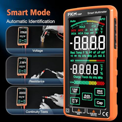 FKM Rechargeable Digital Multimeter Tester,Voltmeter w/ 5″ Touch Screen - color: Tangerine-188F