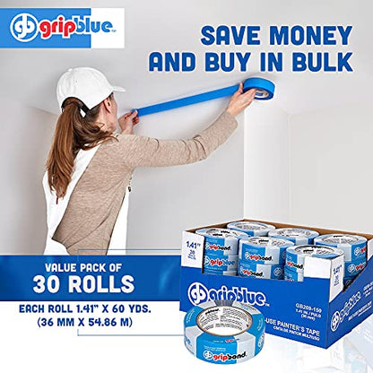 Professional-Grade Blue Painters Tape 1.5 Inch Wide, 30 Rolls - size: 1.5 in/ 1.41 (Case 30)