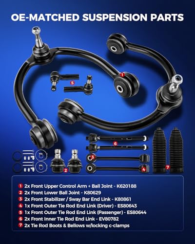 KAX Upgraded 12pcs Front Upper Control Arms Suspension Kit for Jeep Grand Cherokee 2005-2010, for Commander 2006-2010, Upper Control Arms, Ball Joints, Sway Bar Links, Tie Rods & Boots K620188 K80629 - size: Jeep Grand Cherokee 2005-2010