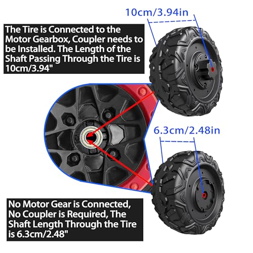 2 Pack 25CM/9.8'' PU Solid EVA Foam Tire for Power Wheels,1.2CM/0.47in Aperture Front/Rear Gator Alligator Wheel for Car/SUV/UTV/ATV Ride On Car Replacement Tires Upgrade,Free Coupler (9.8in tires) - size: 9.8in