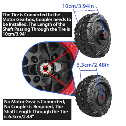 2 Pack 25CM/9.8'' PU Solid EVA Foam Tire for Power Wheels,1.2CM/0.47in Aperture Front/Rear Gator Alligator Wheel for Car/SUV/UTV/ATV Ride On Car Replacement Tires Upgrade,Free Coupler (9.8in tires) - size: 9.8in