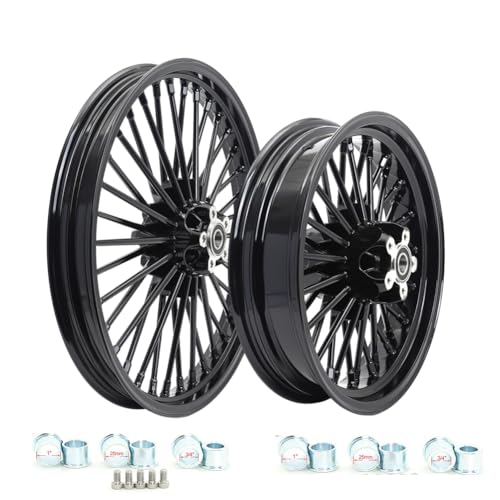 TOFR 21x2.15 16x3.5 Fat Spoke Wheels Black For Harley Dyna FXD FXDB 00-05 - color: Gloss Black, size: Front:21x2.15 Rear:16x3.5