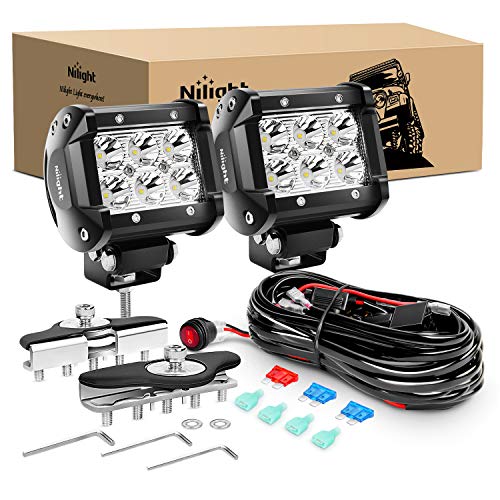 Nilight 2PCS 4 Inch 18W Spot led Pods Universal Adjustable Pillar Hood Led Work Light Mount Bracket with Off Road Wiring Harness-2 Leads - color: Led Pods+Wiring Harness+Pillar Hood Bracket, size: 4 Inch