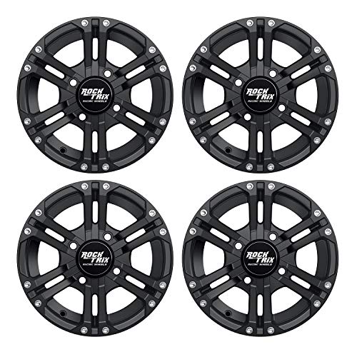 RockTrix RT101 12x7 ATV UTV Wheel 4x110 5+2 Offset, Matte Black, 4pc Set - size: 12x7 (5+2)