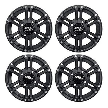 RockTrix RT101 12x7 ATV UTV Wheel 4x110 5+2 Offset, Matte Black, 4pc Set - size: 12x7 (5+2)