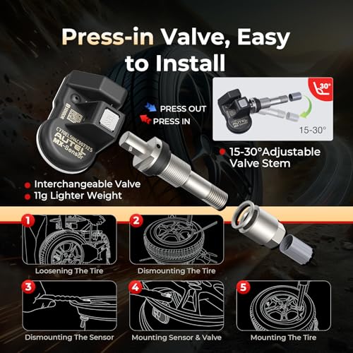 Autel TPMS Sensor MX-Sensor 2 in 1 (Press-in), Programmable TPMS Tire Pressure Sensor 315MHz+433MHz, 100% Clone-able, Same as OE-sensors (Metal Valve Set of 4)