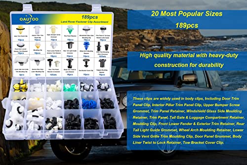 189pcs for Land Rover Body Interior and Exterior Retainer Fastener Clip Assortment 20 Most Popular Sizes & Applications