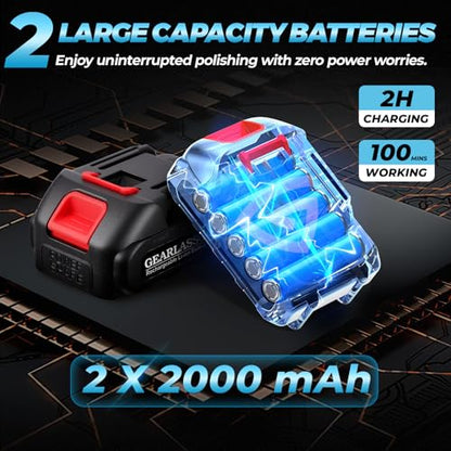 Cordless Car Polisher, 21V Car Buffer with 2x 2000mAh Batteries