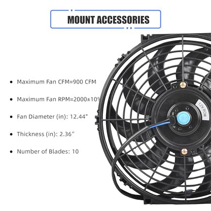 12" Slim Fan Push Pull Electric Radiator Cooling Fan, Black, 2 Packs - color: Black, size: 12'’(2 Pack)