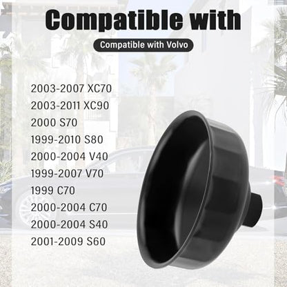 86mm 16 Flute Oil Filter Wrench with 3/8" Drive Port,Oil Filter Removal Tool Compatible with BMW & Volvo,Professional Oils Filters Socket for Detaching & Installing Oils Filters