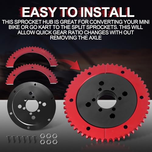 Universal 35 Chain 53T Split Sprocket with Adapter for Predator 212cc 196cc 79cc Go Kart Mini Bike CT200U-EX CT200U BT200X CT100U MB200 MBX11 Motorcycle Black - size: 53 tooth, style: Black