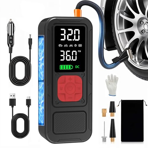 Y34 Tire Inflator Portable Air Compressor,4X Faster Inflation,8000mAh Cordless/12V DC 150PSI Air Pump with Digital Pressure Gauge for Car,Motorcycle,Bike,Gifts for Him - color: Red, size: 8000mAh