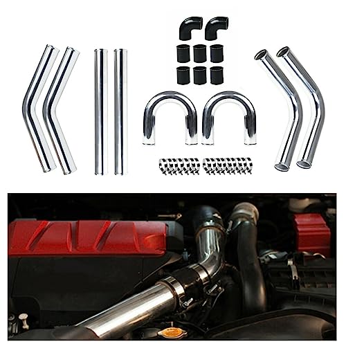 Universal Turbo Intercooler Aluminum Pipe Piping and Silicone Hose Kit with Stainless Steel T-Clamps (2.5inch, Black) - color: Black-2.5 In
