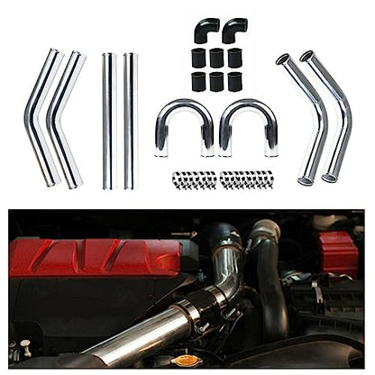 Universal Turbo Intercooler Aluminum Pipe Piping and Silicone Hose Kit with Stainless Steel T-Clamps (2.5inch, Black) - color: Black-2.5 In