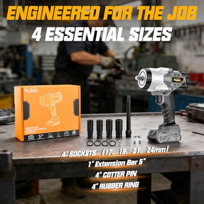 Cordless 1/2" Impact Wrench Compatibe with Dewalt 20V Battery, 1250Ft-lbs(1700N.M) High Torque Impact Gun Heavy Duty, Brushless Electric Power Impact Driver with 4 Sockets&4 Speeds&LED Work Light - size: 1/2" 1700NM Compatibe with Dewalt