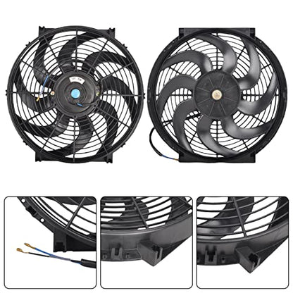 14 Inch Slim Fan Push Pull Electric Radiator Cooling Fan, Black - color: Black, size: 14'’