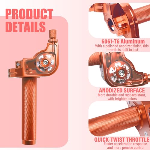 Universal CNC Quick Twist Throttle Kit with Cable for 7/8" Bars - Fits CRF50 70 110 125 230 250, KLX, XR, Pit & Dirt Bike, ATV, Mini Bike (CT200U) (Style - A, Orange) - color: Orange, style: Style - A