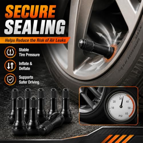 8PCS TR413 Tubeless Tire Valve Stems, Rubber Snap-in Automotive Valve Stem Replacement Kit, Universal Vehicle Tires Valves Stems Accessories for 0.453 inches 11.5mm Rim Holes(TR413) - size: TR413