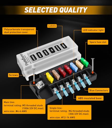 6 Circuits Waterproof Marine Fuse Panel, ATO Blade Fuse Block with LED Indicator 12V 24V Golf Cart Fuse Box 12 Volt Marine Fuse Block with Protection Cover for Car Automotive Boat RV Truck - color: 6 Way Fuse Block - Single Side