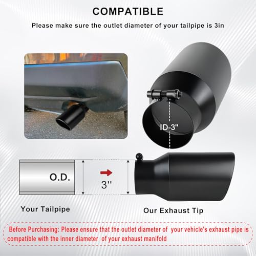 Mupera 3 Inch Inlet Exhaust Tip, 4.5" Outlet, 9" Long - size: 3" Inlet 4.5" Outlet 9" Length Black