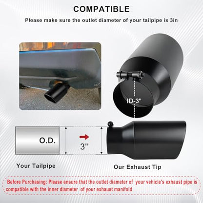 Mupera 3 Inch Inlet Exhaust Tip, 4.5" Outlet, 9" Long - size: 3" Inlet 4.5" Outlet 9" Length Black