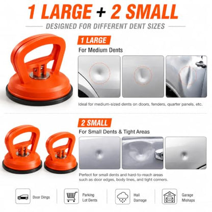 Dent Puller, 3-Pack Car Dent Puller with Controlled Suction, Paintless Dent Repair Tool for Minor Dents, Door Dings and Hail Damage, Paint-Friendly Dent Remover for Cars, Trucks and SUVs - Orange