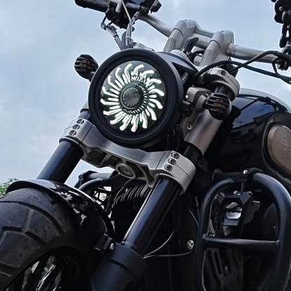 5.75" Motorcycle Headlight Animated Start-up Gradient Welcome Light - color: Amber/White